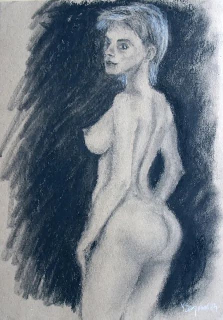 Female Nude Figure Original Charcoal Drawing Ysart Naked Woman A