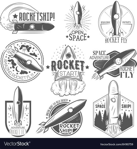 Set of rocket launch labels in vintage Royalty Free Vector