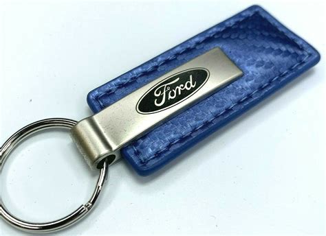 Ford Keychain Blue Carbon Fiber Look Leather W Oval Emblem