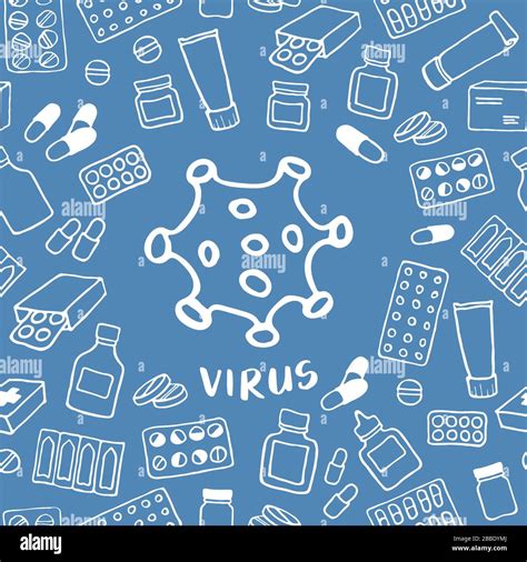 Medicine Seamless Doodle Pattern With Virus Or Bacteria Icon Hand