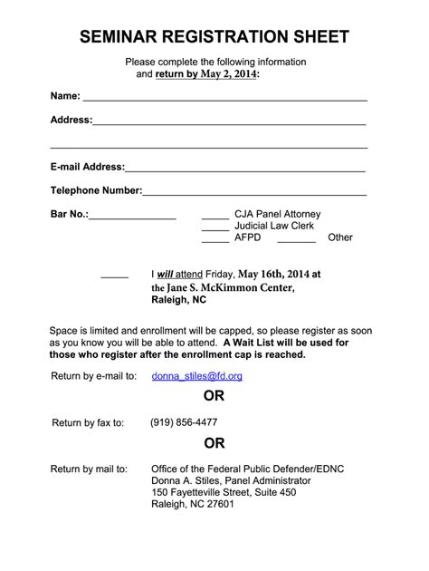 Fillable Online Nce Fd Seminar Registration Sheet Please Complete The