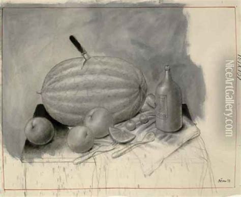 Still Life With Watermelon Oil Painting Reproduction By Fernando Botero