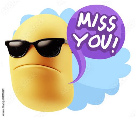 3d Rendering Angry Character Emoji Saying Miss You With Colorful Speech