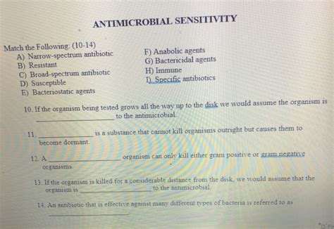 Solved Antimicrobial Sensitivity Match The Following Chegg