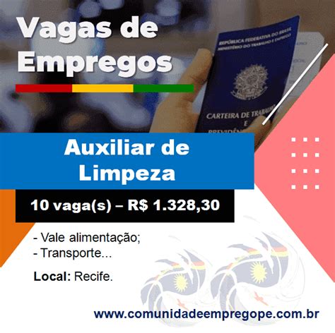 Auxiliar de Limpeza 10 vagas salário de R 1 328 30 para serviços