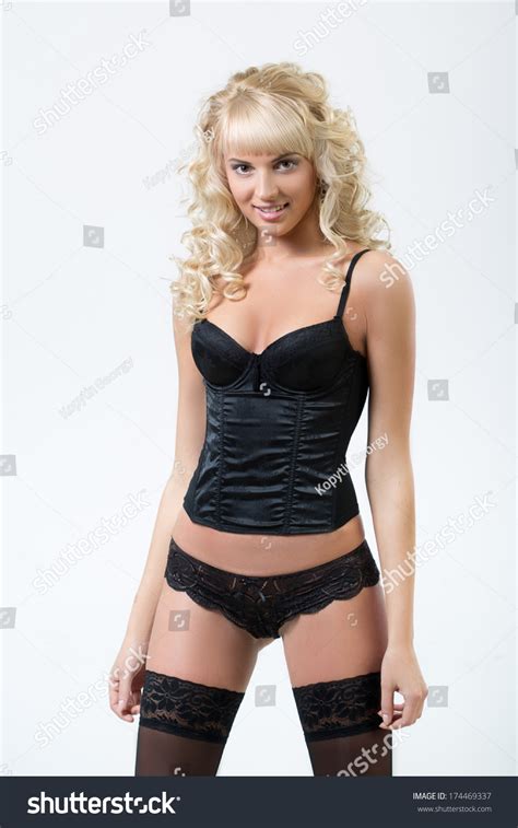 Blond Lady Black Lingerie Stock Photo 174469337 Shutterstock