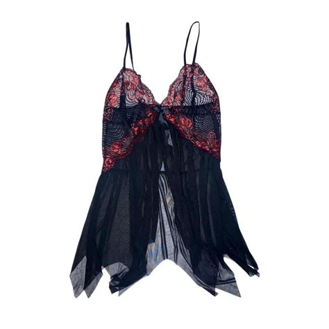 Dainty Gothic Lingerie Top Black Sheer Split Front Depop