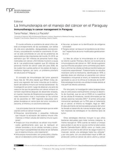 Pdf La Inmunoterapia En El Manejo Del Cáncer En El Paraguay Dokumen