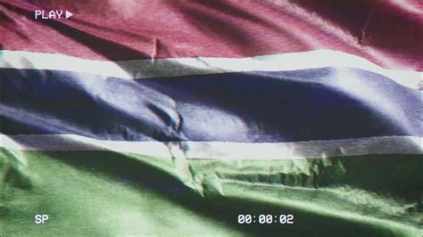 VHS Video Casette Record Gambia Flag Waving On The Wind Glitch Noise