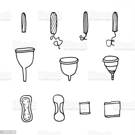 Vector Set Of Menstrual Hygiene Products In Doodle Style Handdrawn