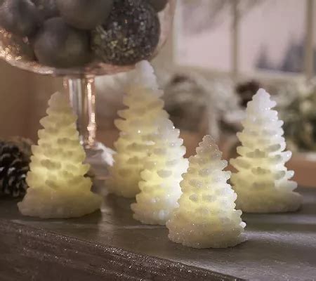 As Is Set Of 5 Illuminated Glitter Wax Trees By Valerie QVC