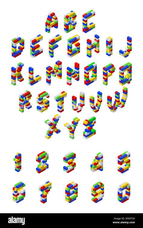 Colored Alphabet In Isometry With Numbers Vector Clipart Stock Vector