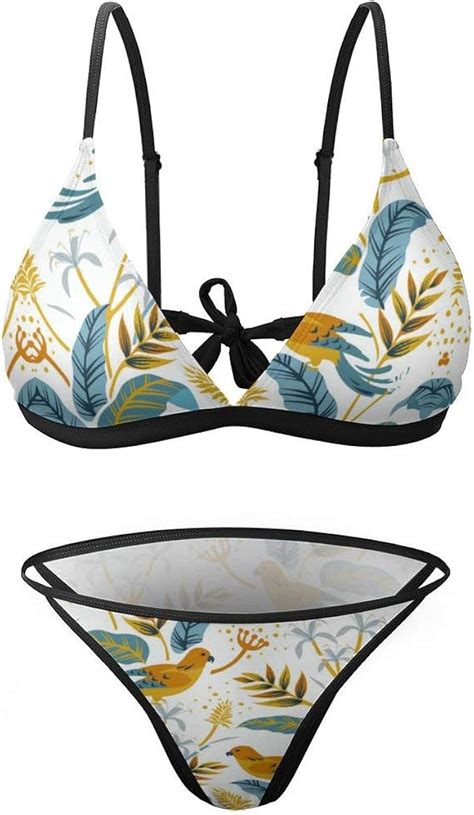 Amazon Bikini Birds Nature Pattern Birds White Style XL Clothing