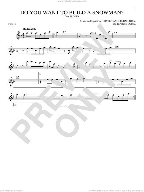 Lopez Do You Want To Build A Snowman From Disneys Frozen Sheet Music For Flute Solo