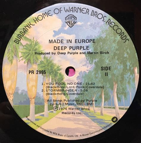 Deep Purple ‎ Made In Europe Vinyl Pursuit Inc