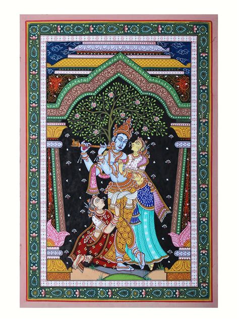 Lord Krishna with Rukmini and Satyabhama | Exotic India Art