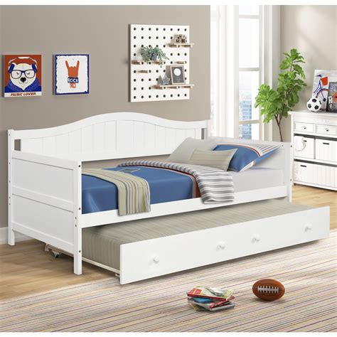 Daybed With Trundle Bed Underneath White Bed Frame With Slats No Box