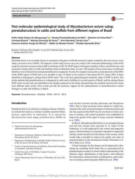 First Molecular Epidemiological Study Of Mycobacterium Avium Subsp