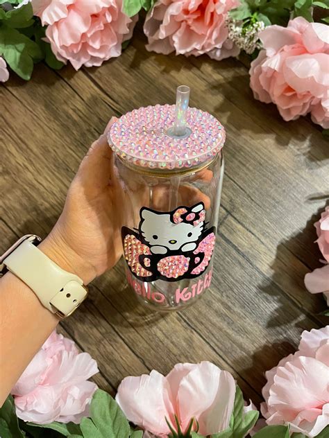 Hello Kitty Glass Cup Hello Kitty Ice Coffee Cup Kitty Beer Etsy