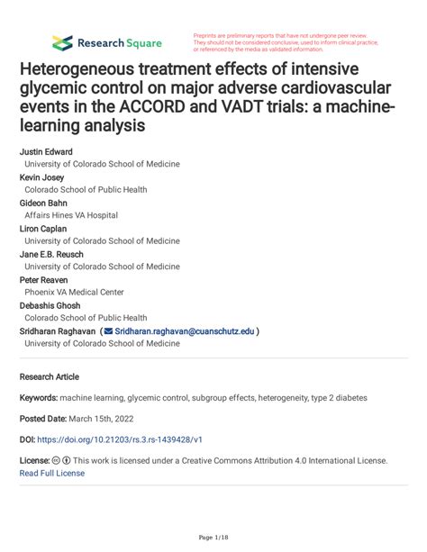 Pdf Heterogeneous Treatment Effects Of Intensive Glycemic Control On Major Adverse