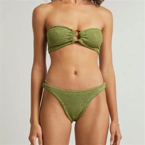 Hunza G Swim Nwt Hunza G Crinkle Flora Bikini Set In Metallic Moss