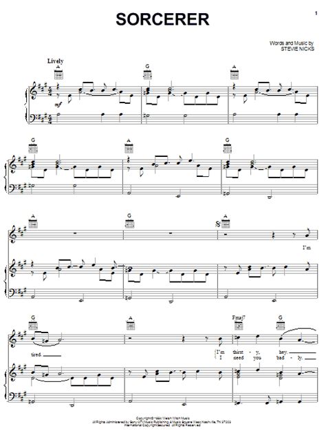 Stevie Nicks Sorcerer Sheet Music For Piano Vocal And Guitar Download Pdf 59084