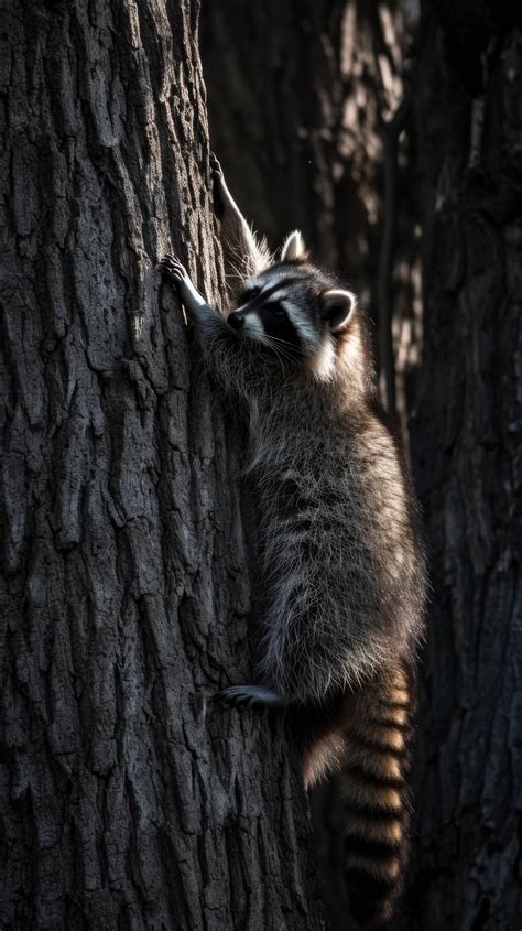 raccoon climbing tree, nocturnal animals, wildlife photography, raccoon ...