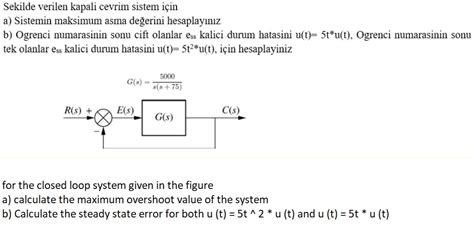 Solved Sekilde Verilen Kapali Cevrim Sistem I In A Sistemin Chegg