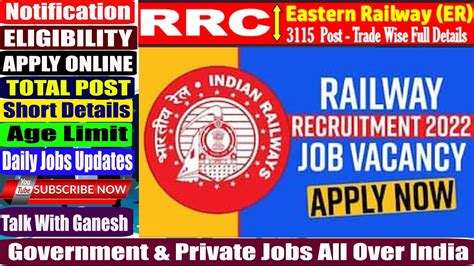 Rrc Eastern Railway Apprentice Recruitment Railway Rrc Er