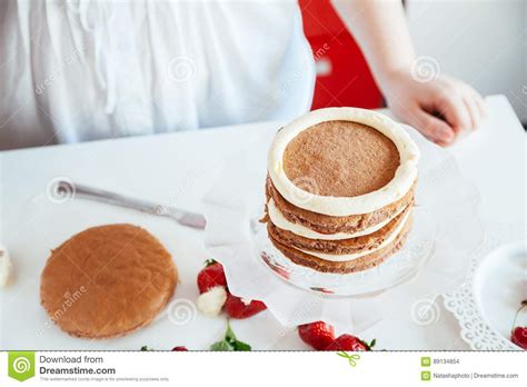 Woman Making The Naked Cake Stock Photo Image Of Fruit Luxury