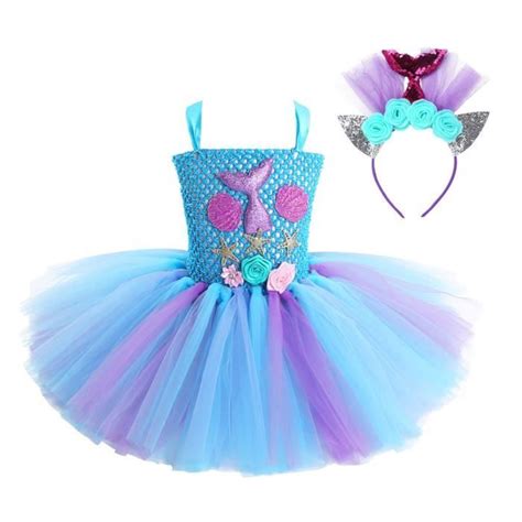 Inlzdz Enfant Fille Robe Sirène Avec Serre Tête 3d Fleur Tutu Robe