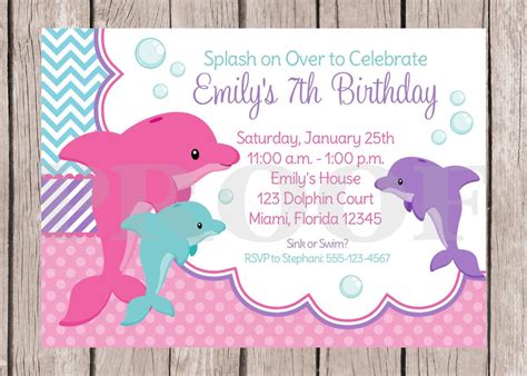 PRINTABLE Pink Dolphin Birthday Party Invitation Pink And Etsy