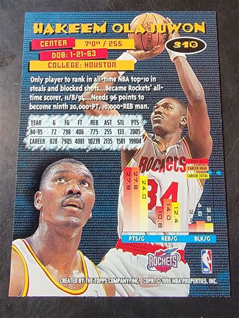 Topps Stadium Club Basketball Hakeem Olajuwon Buy Get