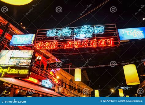 City Night Light Of Pub Street In Cambodia Editorial Photography