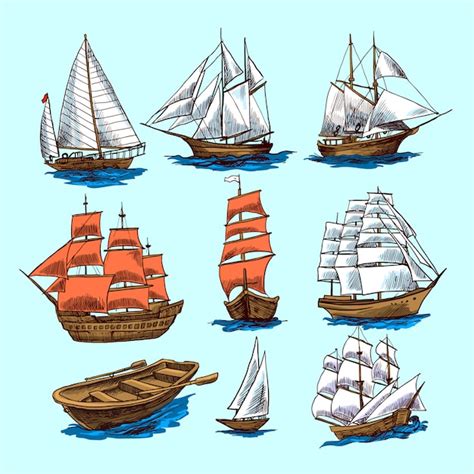 Conjunto De Croquis De Barcos Y Embarcaciones Vector Gratis