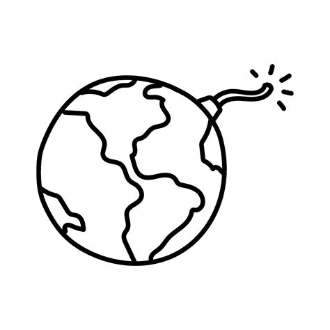 Explosive earth icon. Hand drawn vector illustration. Editable line ...