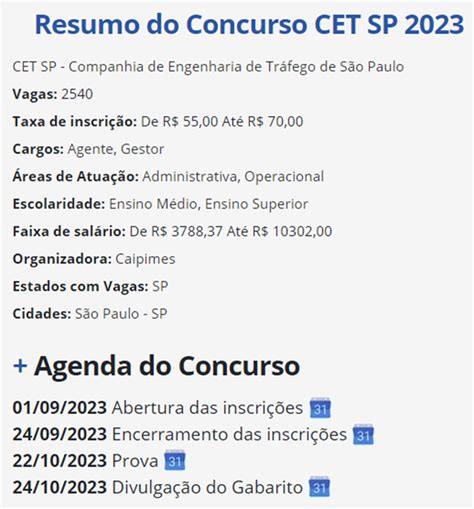 Concurso Cet Sp Oportunidades N Vel M Dio E Superior