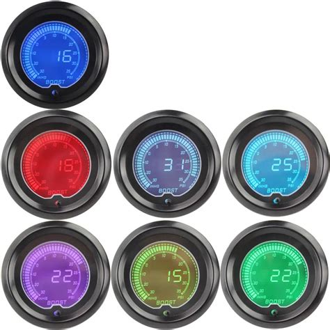 EE Support 2 52mm Blue 7 Color LED Light Turbo Boost Gauge Vacuum Car