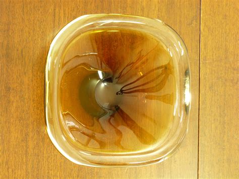 Heavy Vintage Rounded Square Glass Bowl With Smoked Mustard Orange Gradient Anything In Particular