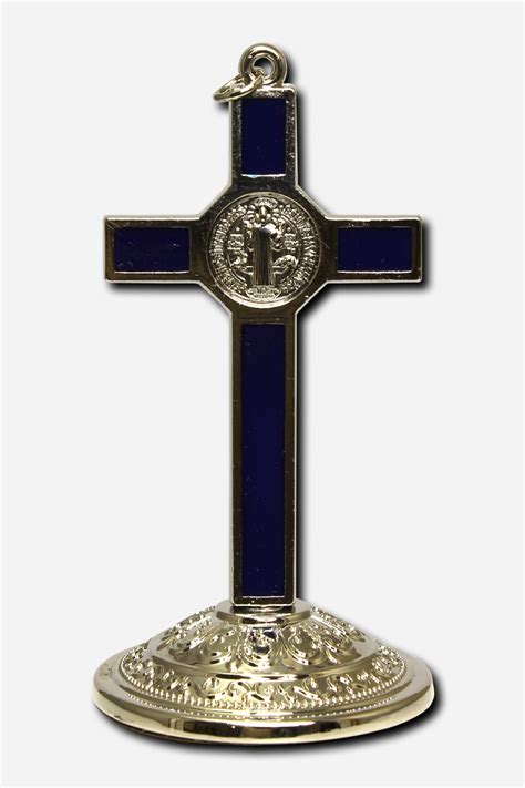 Standing Crucifix With Saint Benedict Nickel And Blue X X Cm