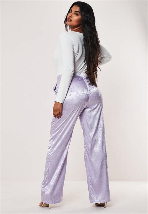 Plus Size Lilac Jacquard Satin Wide Leg Pants Missguided Plus Size