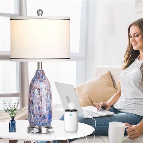 coastal bedside table lamps    touch dimming  charging