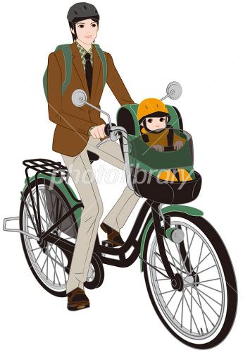 子供乗せ自転車で送迎するイクメン イラスト素材 [ 1650259 ] フォトライブラリー Photolibrary