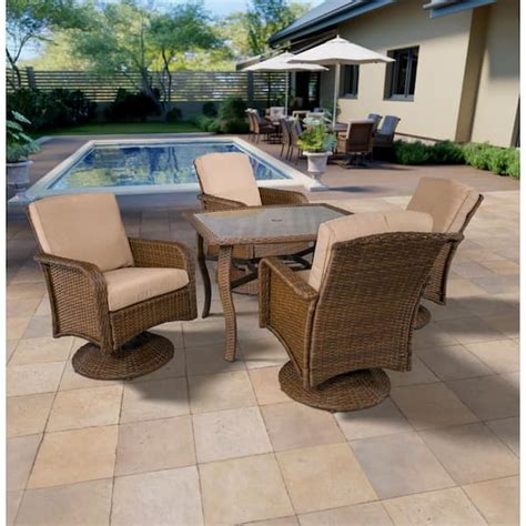 Pacific Casual Tiara Garden 5 Piece Wicker Outdoor Dining Set With Beige Cushions 183 W5a 5d Sr