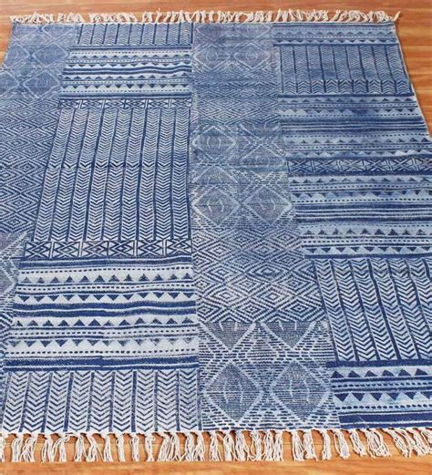 Buy Blue Cotton Geometric X Hand Woven Dhurrie By Casavani At