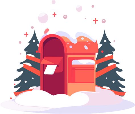 Hand Drawn Christmas Mailbox In Flat Style Png