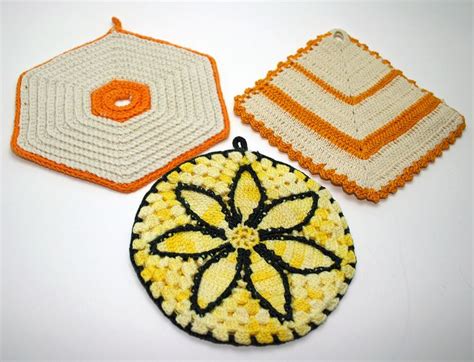 Pot Holders Crocheted Hot Pads Vintage Etsy Crochet Hot Pads Hot Pads Crochet
