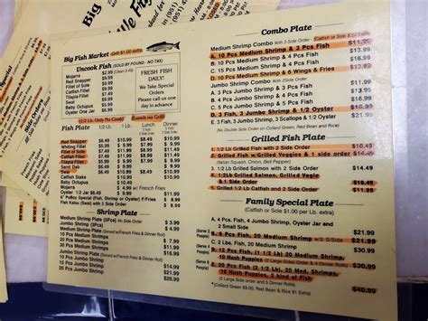 Menu at big fish market restaurant, Moreno Valley