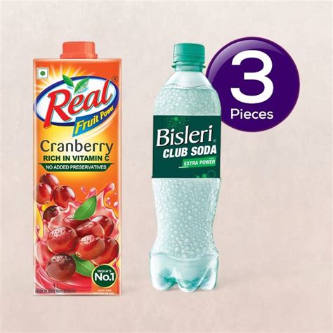 Real Fruit Power Cranberry Juice 1l Bisleri Club Soda 750ml Combo 2