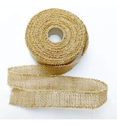 Rolo Fita De Juta Natural C fios Dourado 3cmx9 5m Artesanato Cor Cáqui